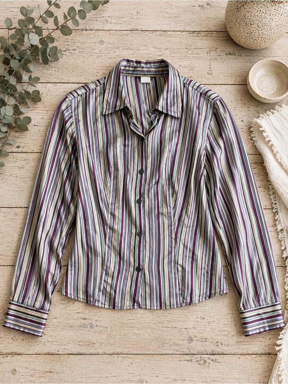 J.Crew 100% Silk Striped Button Down Shirt Size 6
